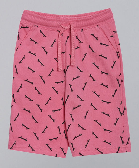 BOYS PACK OF 2 ALL OVER PRINT AND COLOUR BLOCK SHORTS - BLACK AND PINK