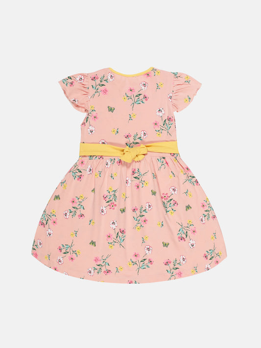Girls Print & Flare Dress - PINK