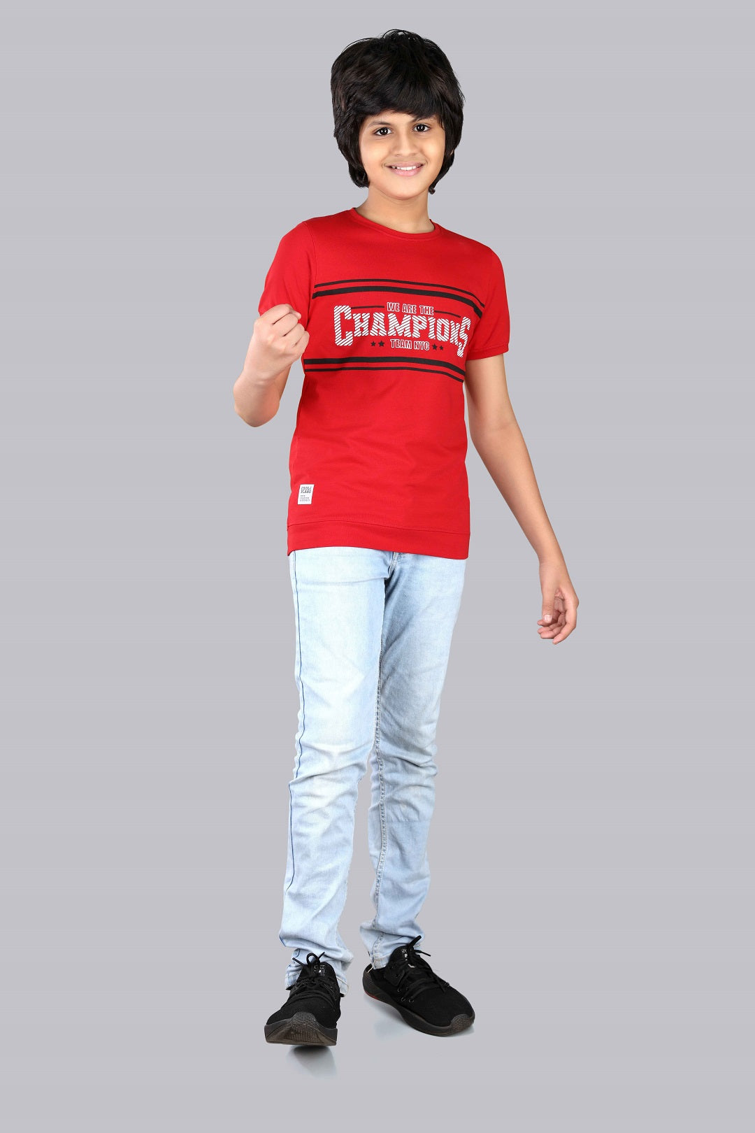 Boys Printed Typography Round Neck Cotton T-Shirt