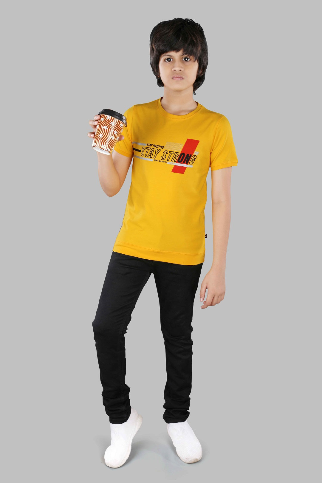 Boys Printed Typography Round Neck Cotton T-Shirt