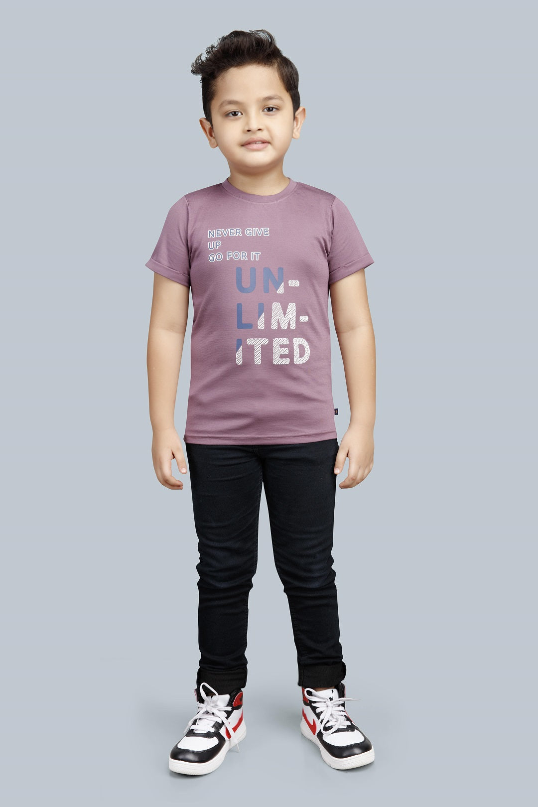 Boys Printed Typography Round Neck Cotton T-Shirt