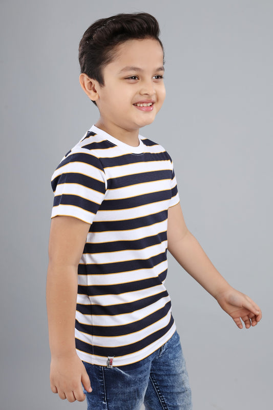 Boys Striped Round Neck Cotton T-Shirt