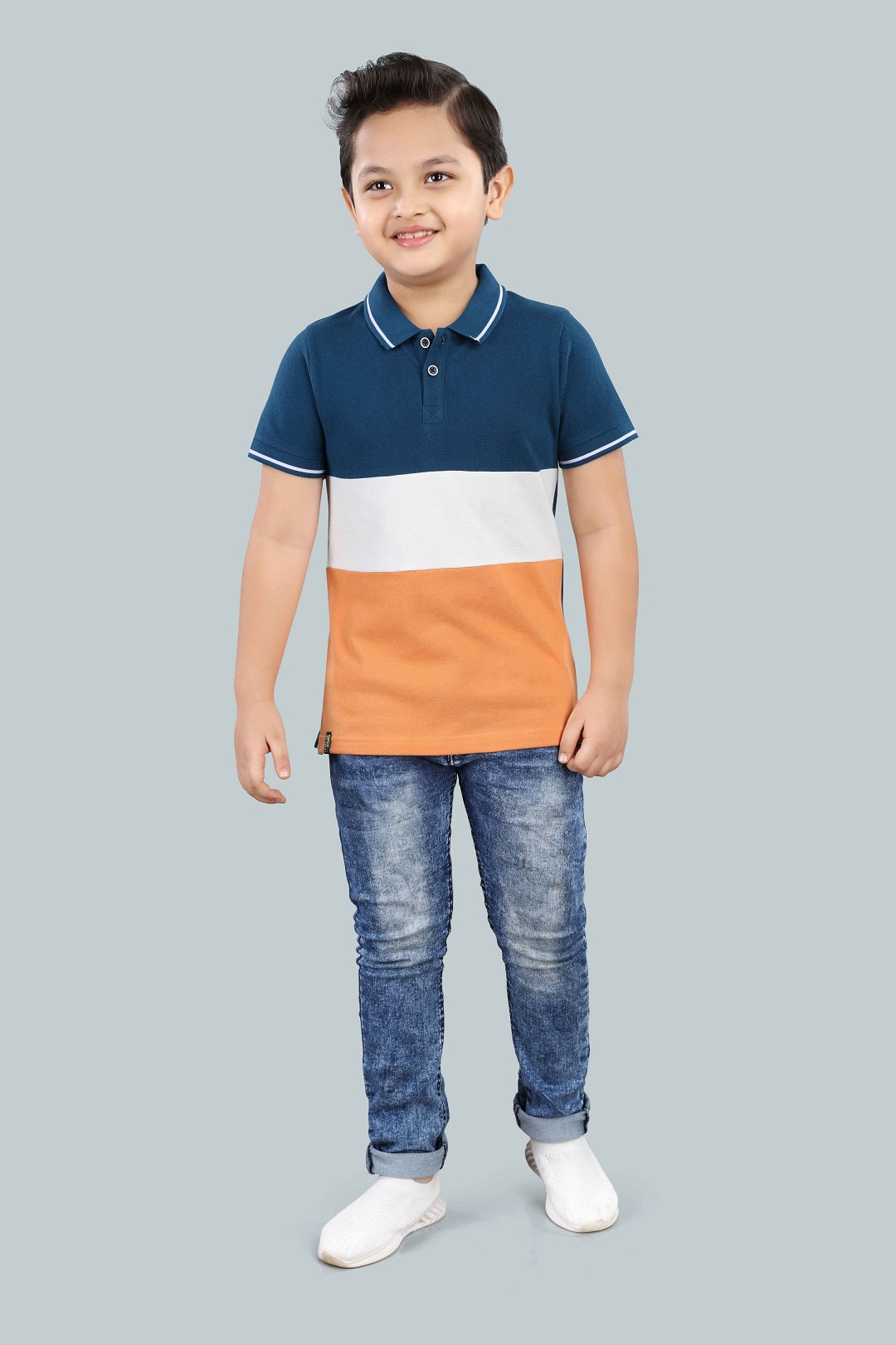 Boys Printed Typography Polo Neck Cotton T-Shirt