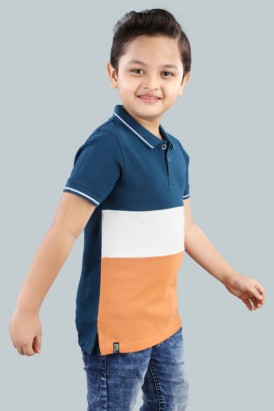 Boys Printed Typography Polo Neck Cotton T-Shirt