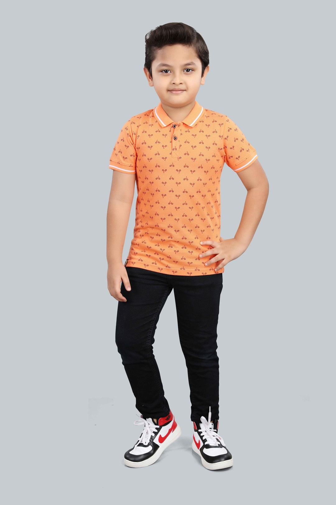 Boys Printed Typography Polo Neck Cotton T-Shirt