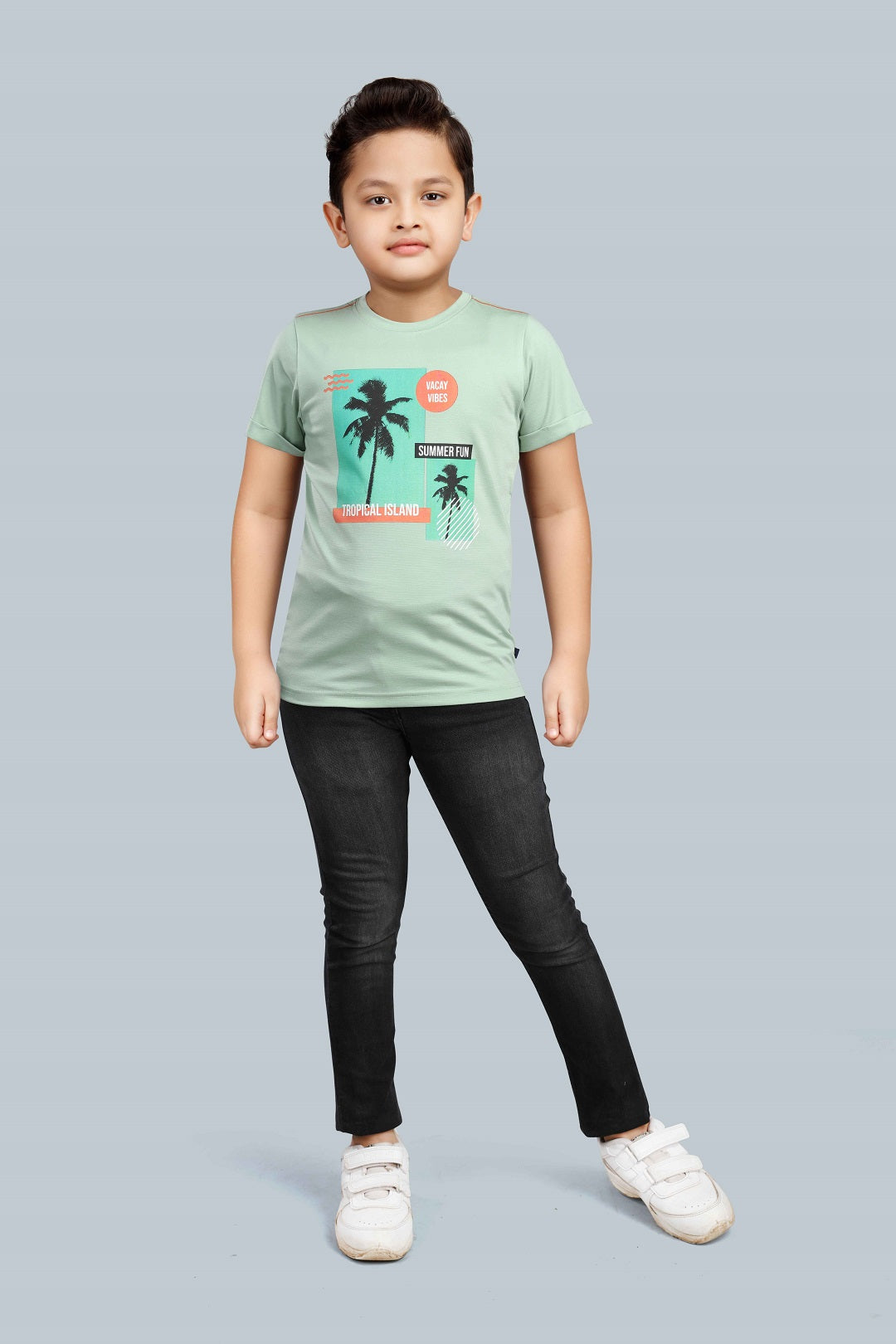 Boys Printed Typography Round Neck Cotton T-Shirt