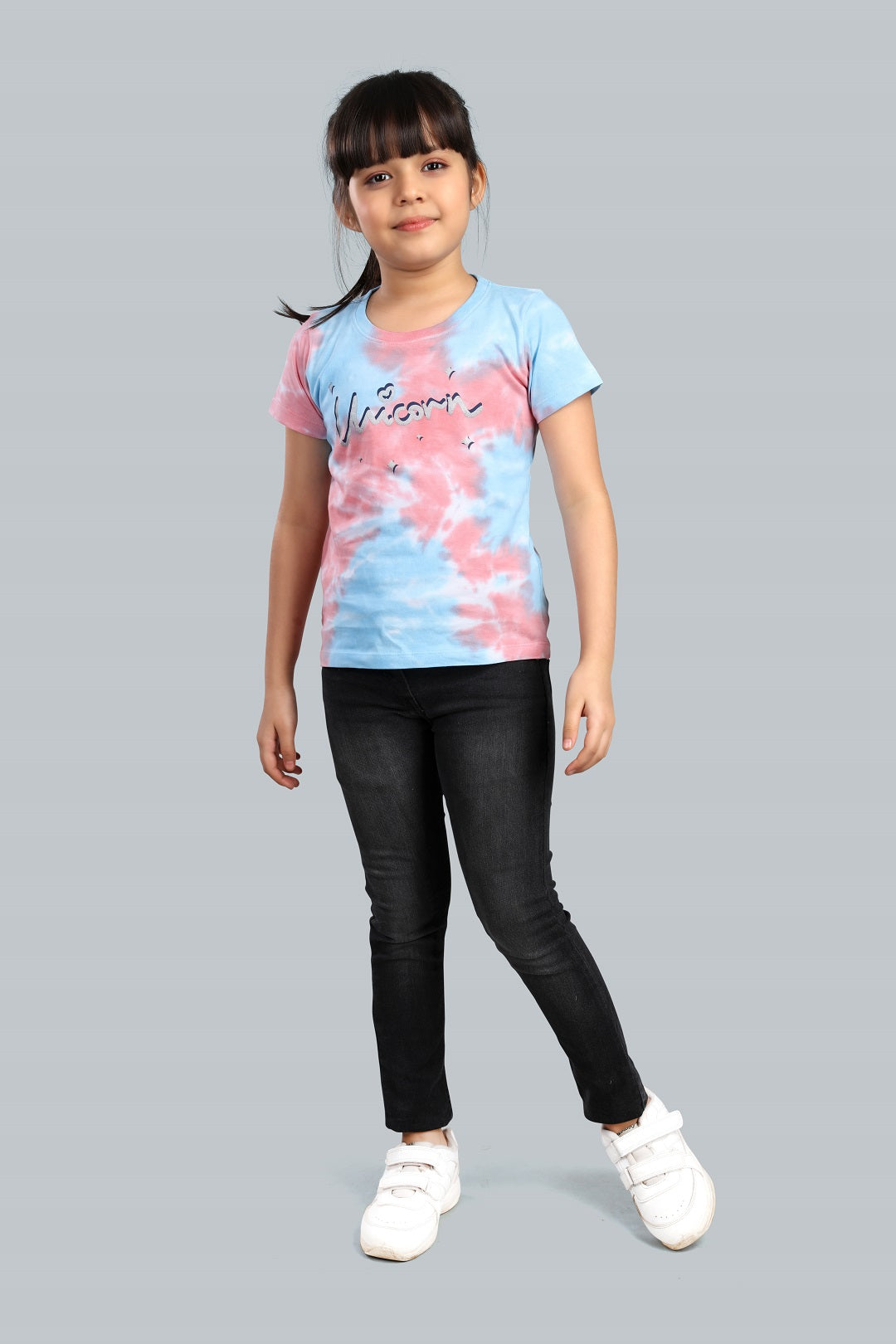 Girls Printed Tie & Dye Round Neck Cotton T-Shirt