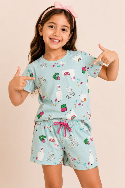 Girls Printed Pure Cotton T-shirt with Shorts