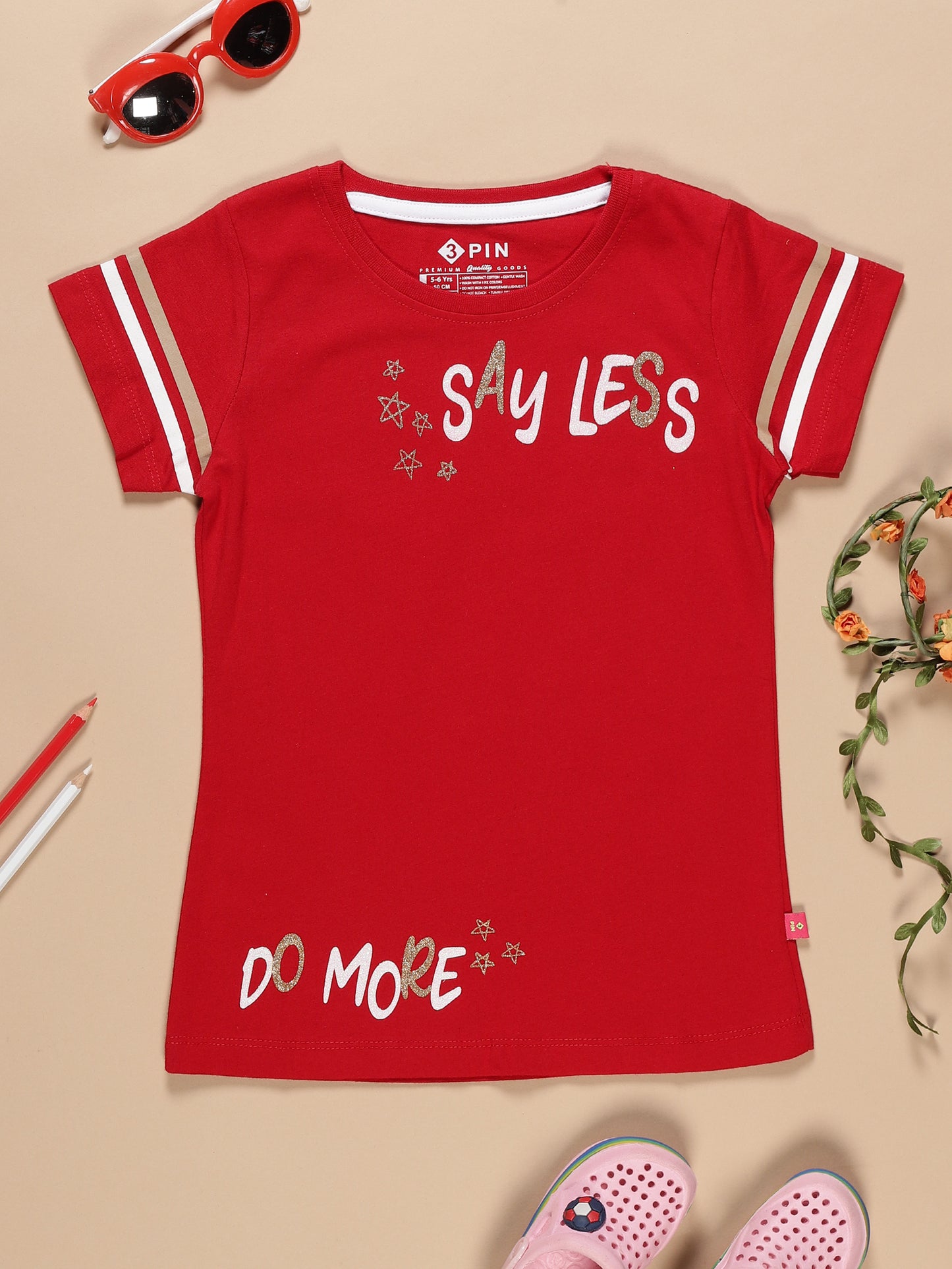 Girls Cotton Printed Round Neck T-Shirt - Pack of 5