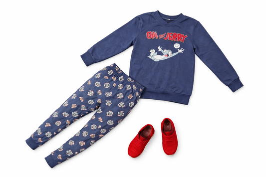Kids Tom and Jerry Printed Hoodie and All over printed Joggers - Navy