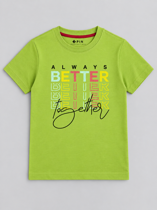 Girls Printed Typography Round Neck Cotton T-Shirt