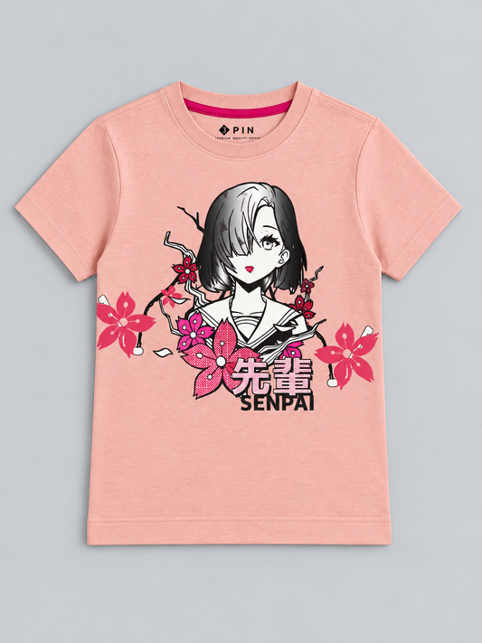 Girls Printed Typography T-Shirt
