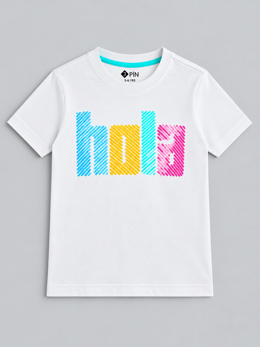 Girls Printed Typography Round Neck Cotton T-Shirt