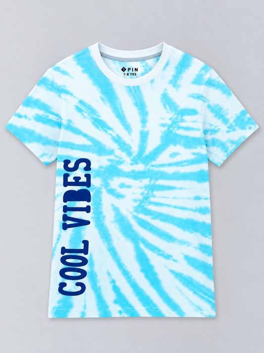 Boys Printed Tie & Dye Round Neck Cotton T-Shirt