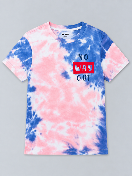 Boys Printed Tie & Dye Round Neck Cotton T-Shirt