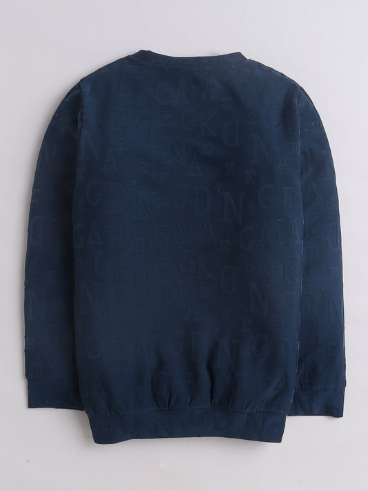 Boys Embossed Letter Round Neck T-Shirt - Navy Blue