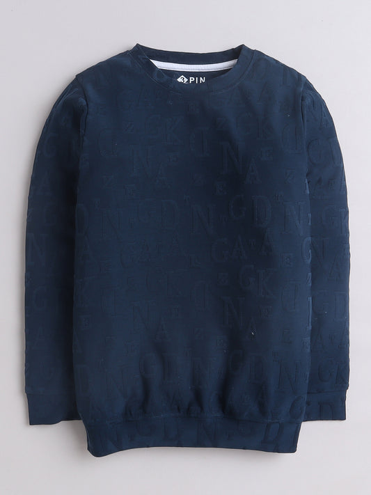 Boys Embossed Letter Round Neck T-Shirt - Navy Blue