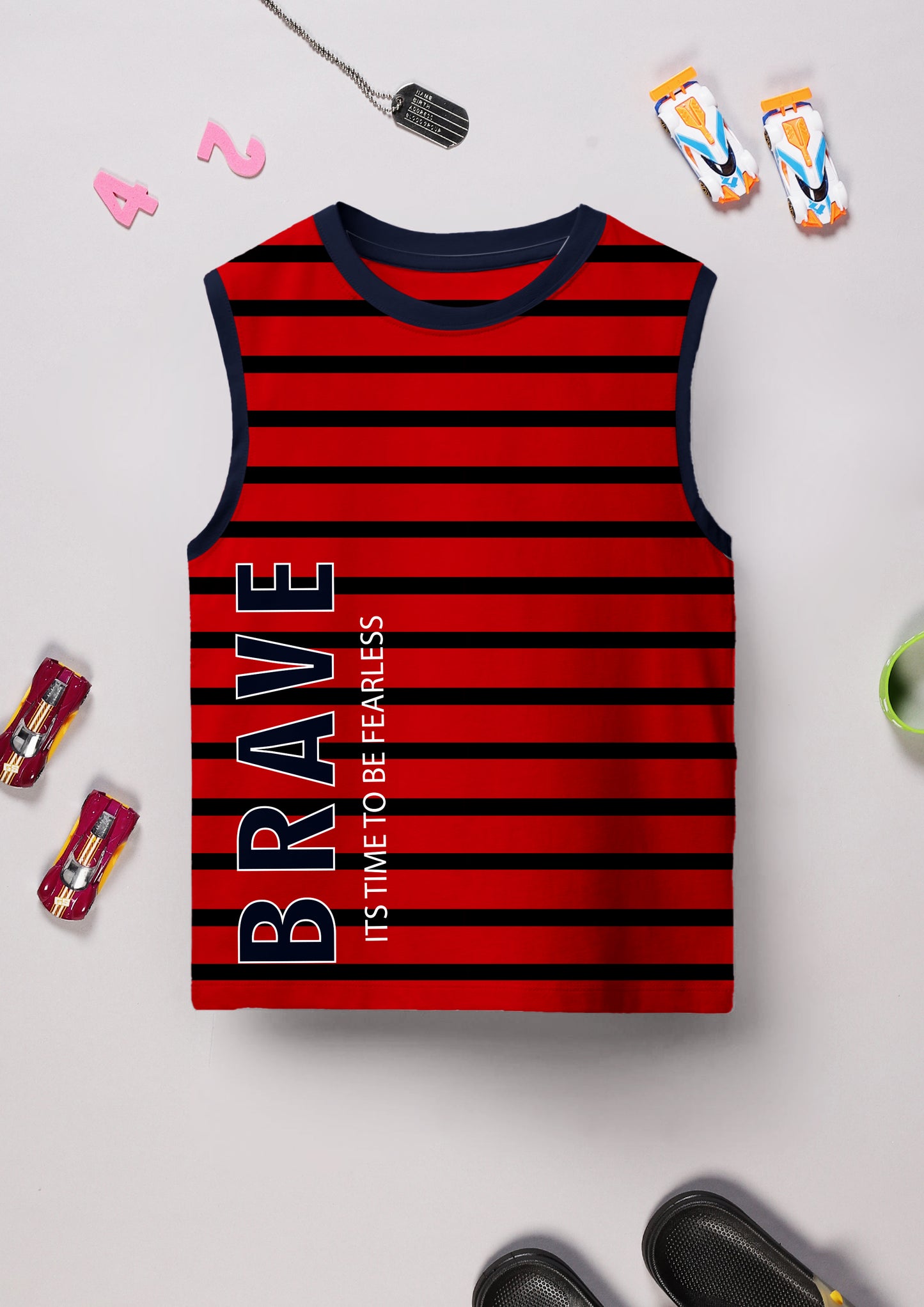 Boys Cotton Printed Round Neck Sleeveless Vests - Pack of 5