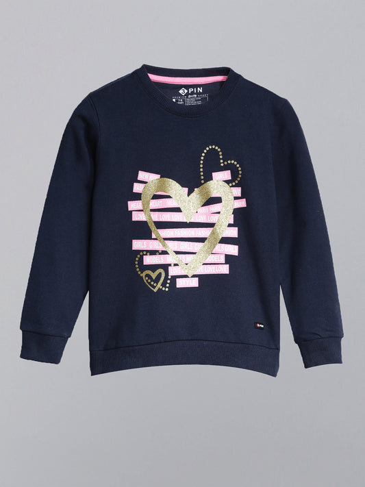 Heart Printed Sweatshirt-Navy