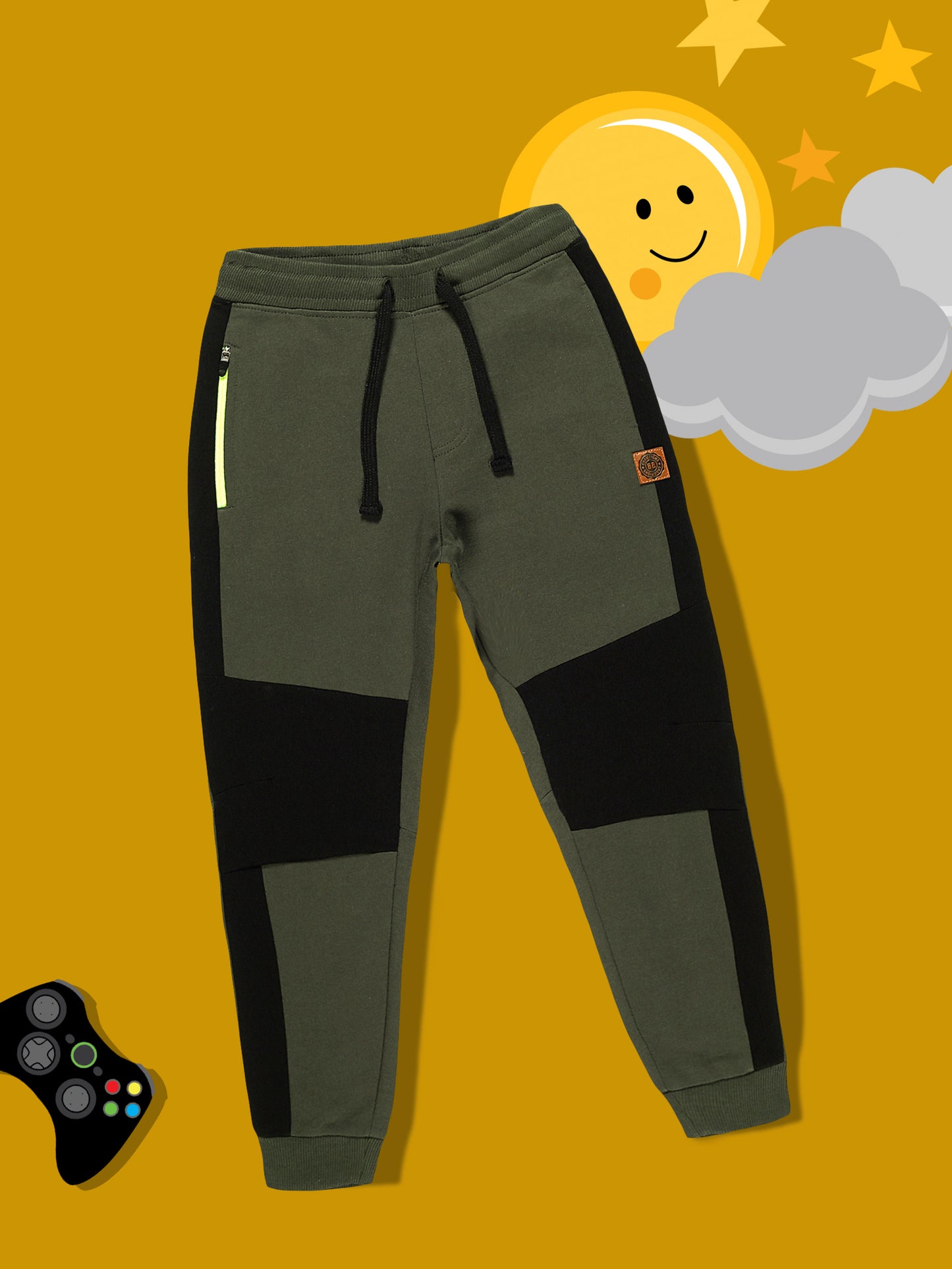 Boys Olive & Black Athleisure Joggers Combo