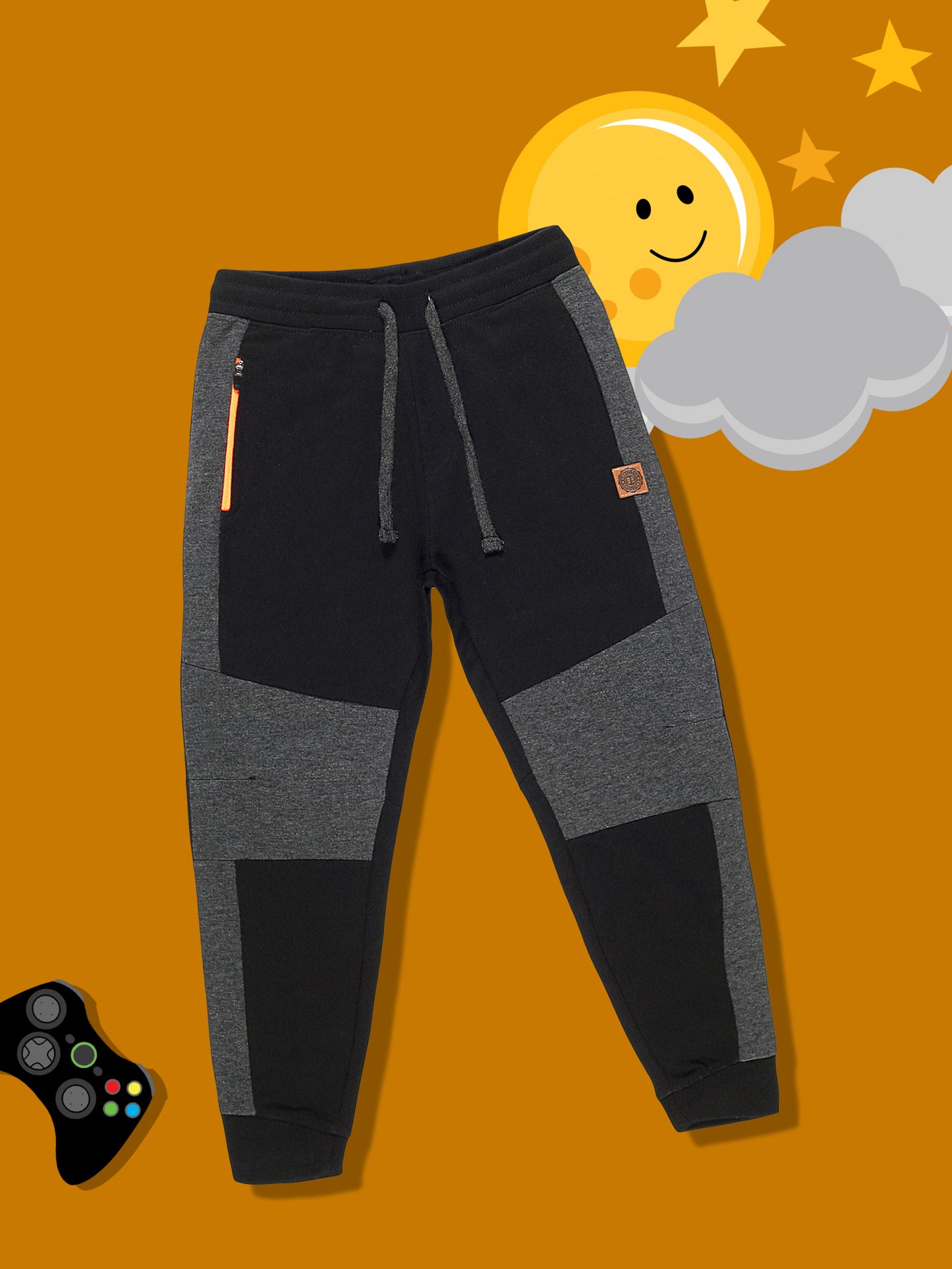 Boys Black & Charcoal Melange Athleisure Joggers Combo