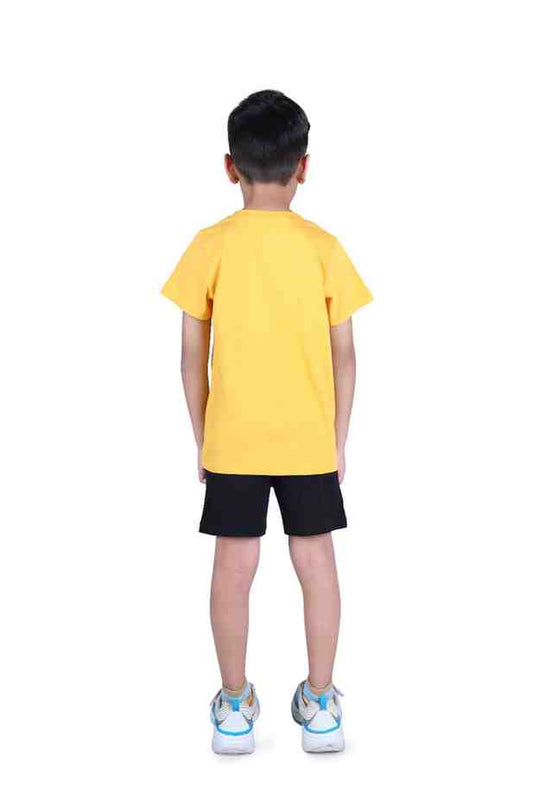 BOYS SURF PLUS PRINT T-SHIRT AND HAWAII PRINT SHORTS SET - YELLOW AND BLACK