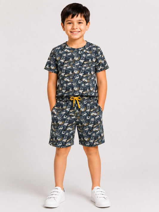 Boys Printed T-shirt with Shorts