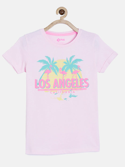 Girls Cotton Printed Round Neck T-Shirt