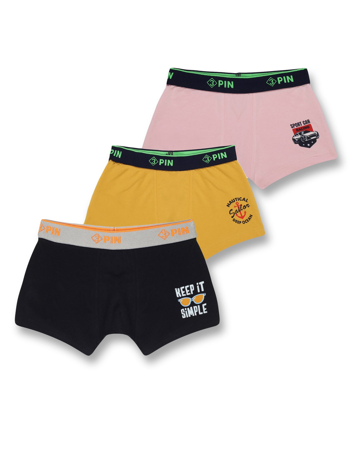 Pack of 3 Boys Cotton Spandex Assorted Trunks