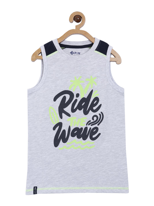 Boys Cotton Printed Round Neck Sleeveless T-Shirt