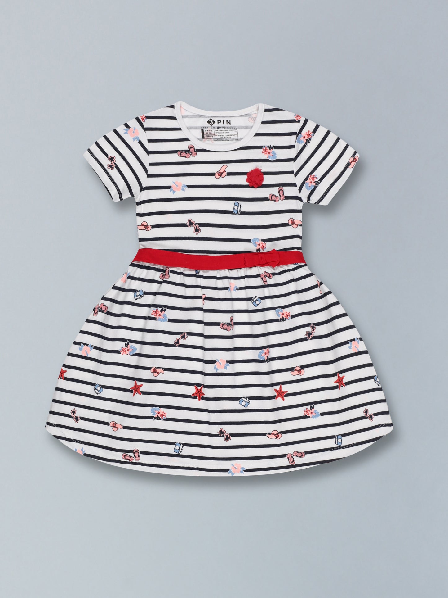 Girls Striped & Amp Printed Dress