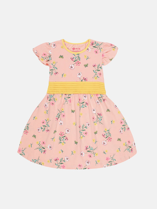 Girls Floral Print Fit & Flare Dress - PINK