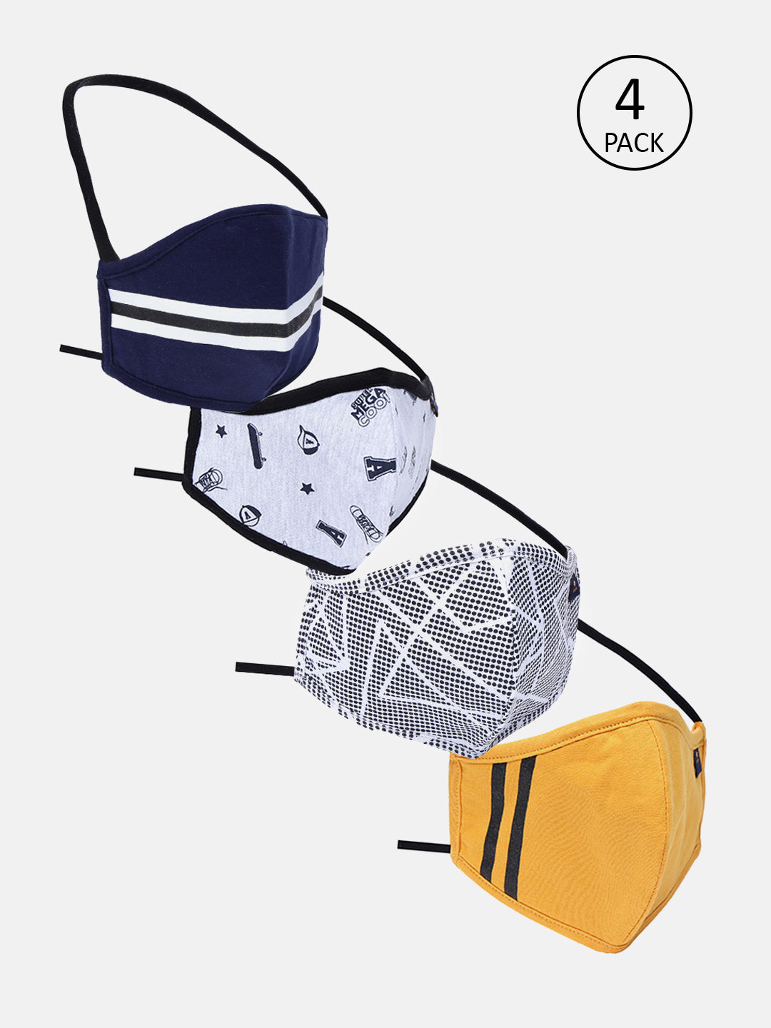 Unisex Adults Printed Fashionable Anti-Pollution Face Mask - Pack of 4