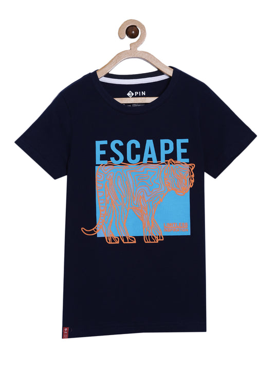 Boys Cotton Printed Round Neck T-Shirt