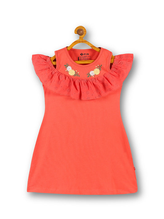 Girls Round-Neck A-Line Dress - CAYENNE