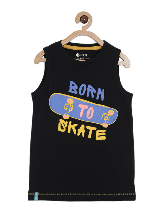 Boys Cotton Printed Round Neck Sleeveless T-Shirt