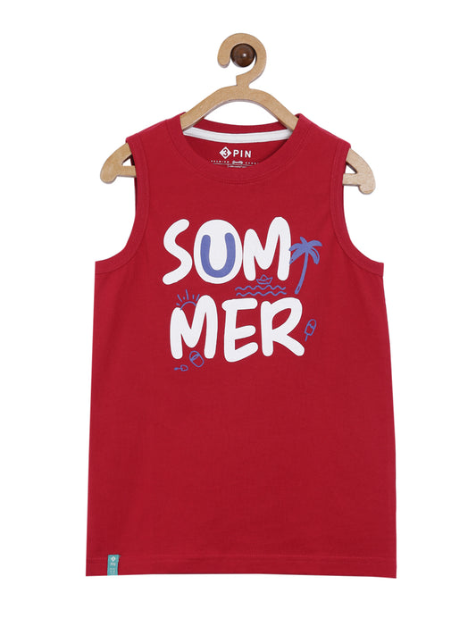 Boys Cotton Printed Round Neck Sleeveless T-Shirt