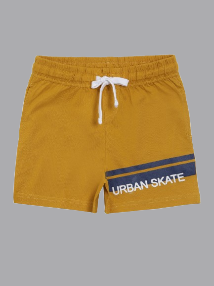 BOYS 2-14 YEARS URBAN SKATE PRINTED  SHORTS -MUSTARD