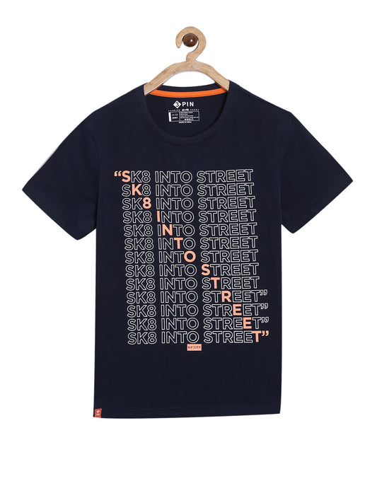 Boys Cotton Printed Round Neck T-Shirt
