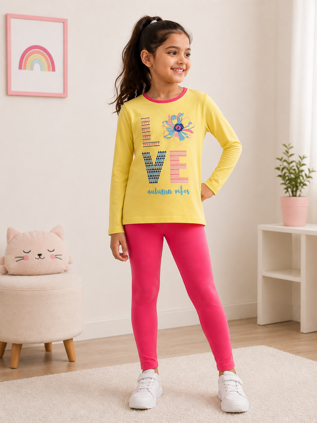 3PIN GIRLS FULL SLEEVE TSHIRT AND LEGGINGS SET