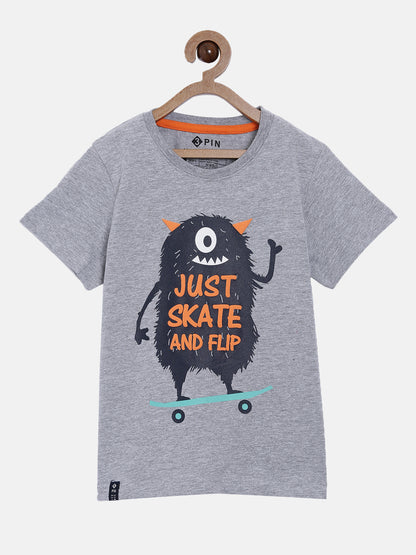 Boys Cotton Printed Round Neck T-Shirt