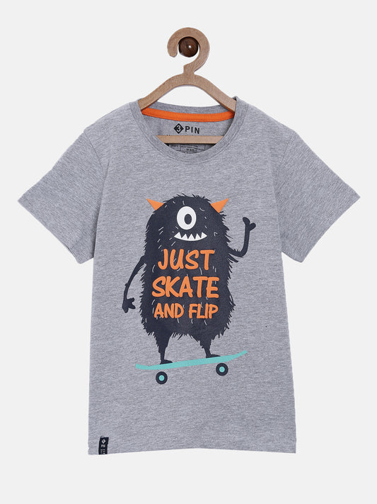 Boys Cotton Printed Round Neck T-Shirt