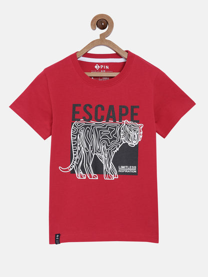 Boys Cotton Printed Round Neck T-Shirt