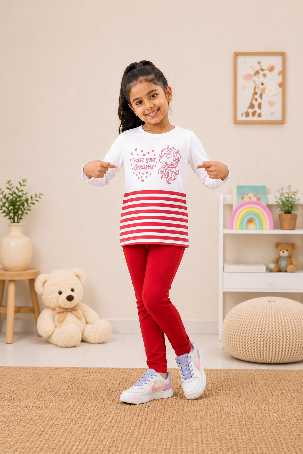 3PIN GIRLS FULL SLEEVE TSHIRT AND LEGGINGS SET