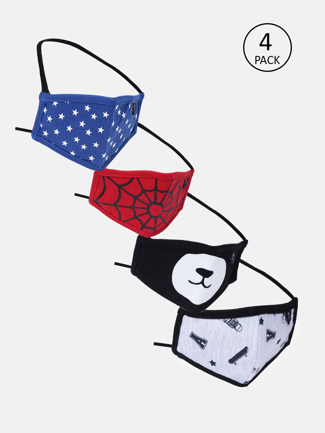 Unisex Kids Printed Fashionable Anti-Pollution Face Mask - Pack of 4