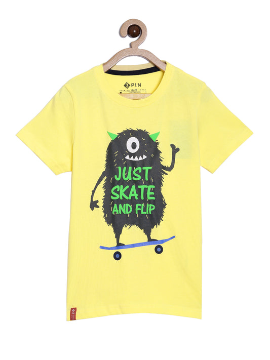 Boys Cotton Printed Round Neck T-Shirt