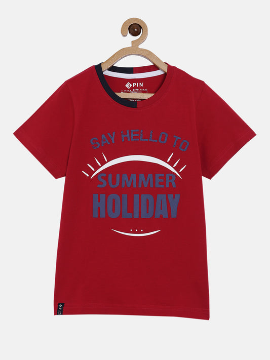 Boys Cotton Printed Round Neck T-Shirt