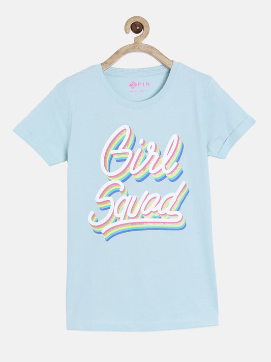 Girls Cotton Printed Round Neck T-Shirt