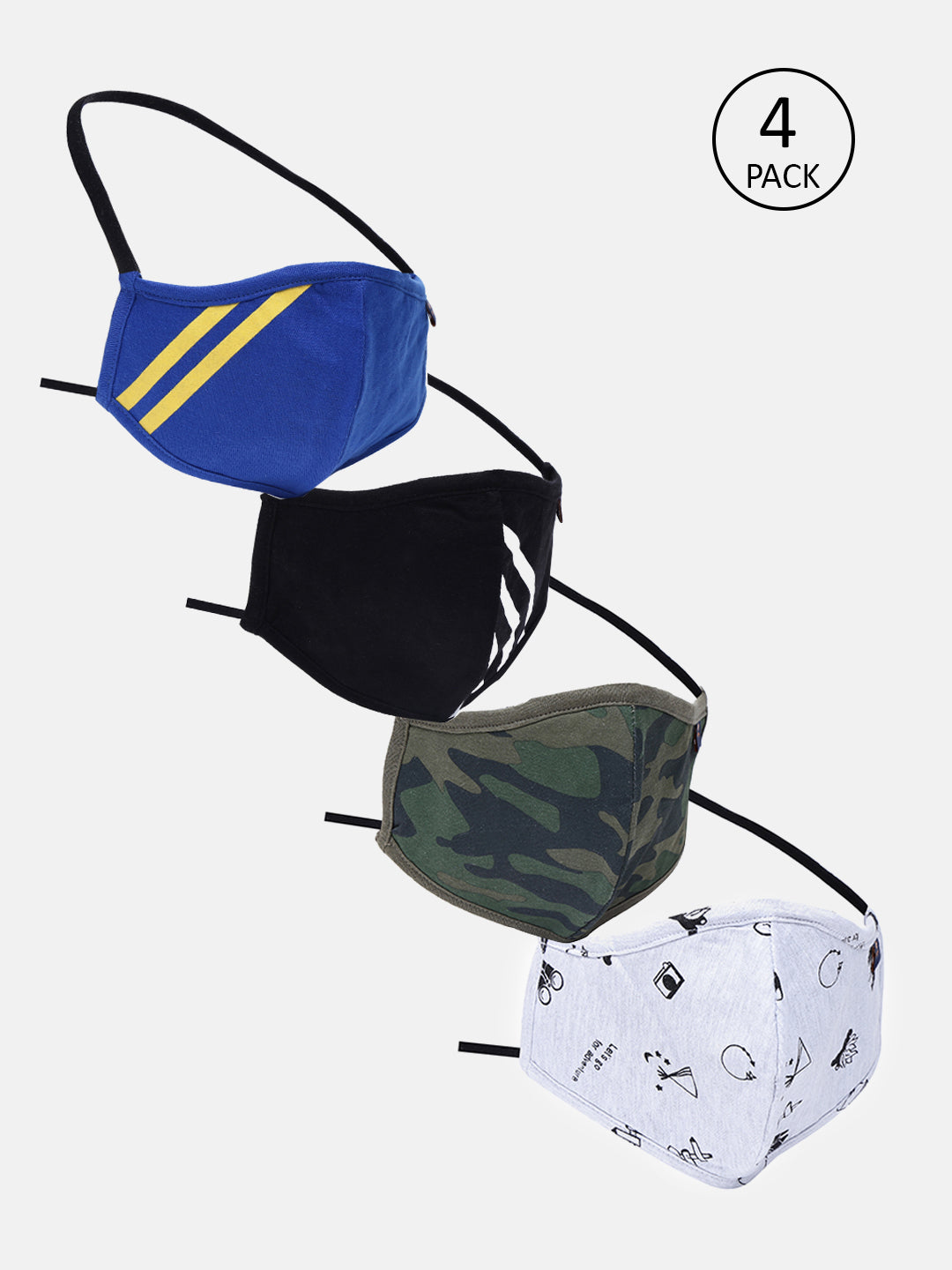 Unisex Adults Printed Fashionable Anti-Pollution Face Mask - Pack of 4