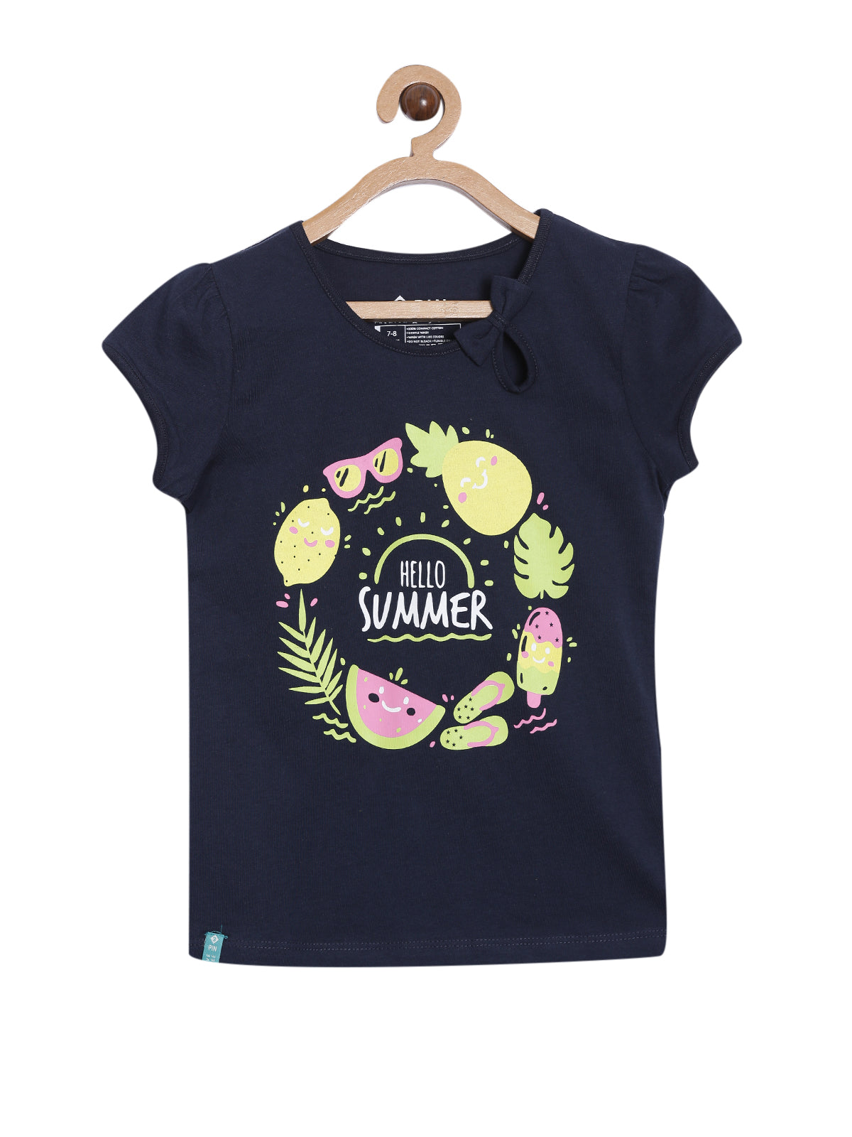 Girls Cotton Printed Round Neck T-Shirt
